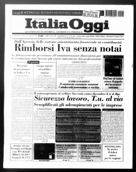 Italia oggi : quotidiano di economia finanza e politica